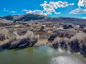 Bird's eye view of a water and mountain view