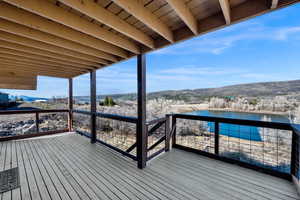 Wooden terrace with a mountain view
