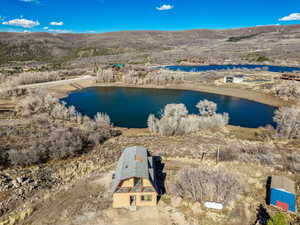 Aerial view of a water and mountain view