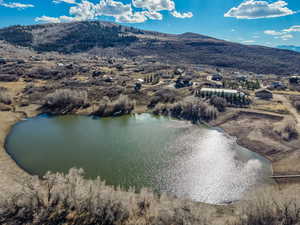 Drone / aerial view of a water and mountain view