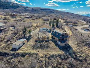 Drone / aerial view of a mountainous background