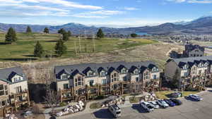 Bird's eye view of a mountainous background