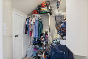Walk in closet with light colored carpet