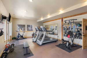 Gym with recessed lighting