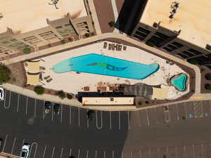 Aerial view of a pool