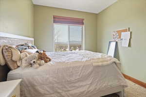 Bedroom with baseboards and carpet floors