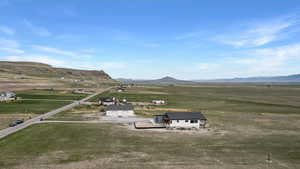 Overview of rural landscape featuring mountains