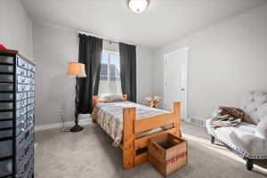Bedroom with baseboards and carpet floors