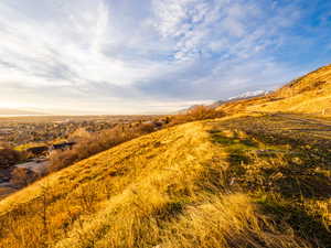 Overview of rural landscape with a mountainous background