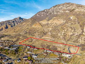 Aerial view of property's location featuring mountains and property boundaries highlighted