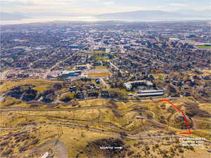 Bird's eye view of a mountainous background