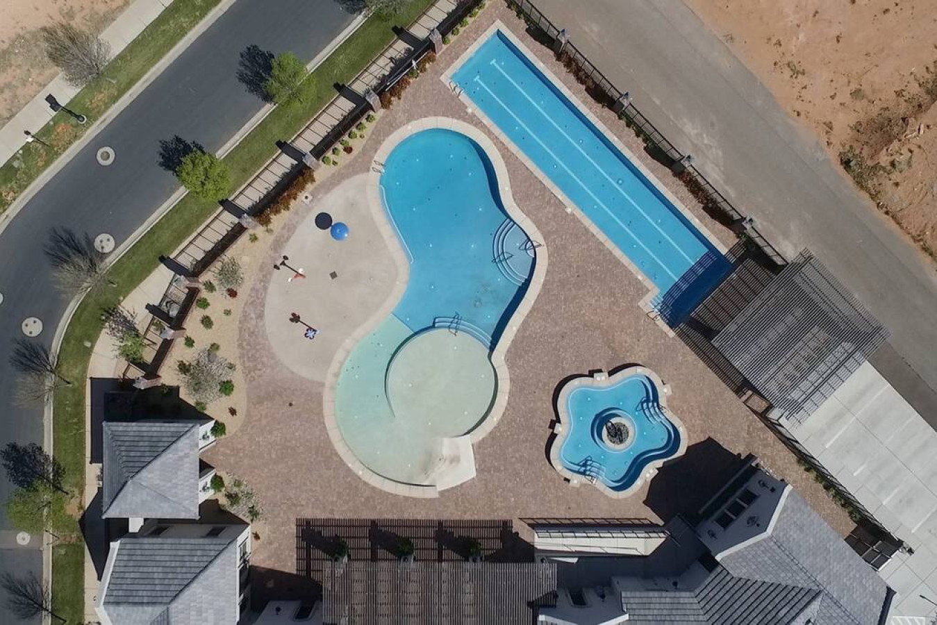 Drone / aerial view of a pool area