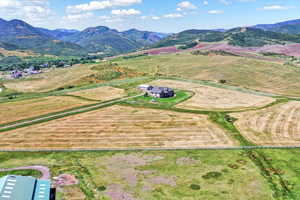 Overview of rural landscape with mountains