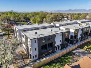 Drone / aerial view of a mountain backdrop