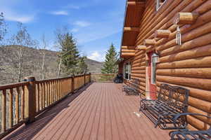 Wooden deck with a mountain view