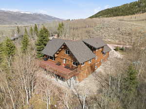 Drone / aerial view of a mountainous background
