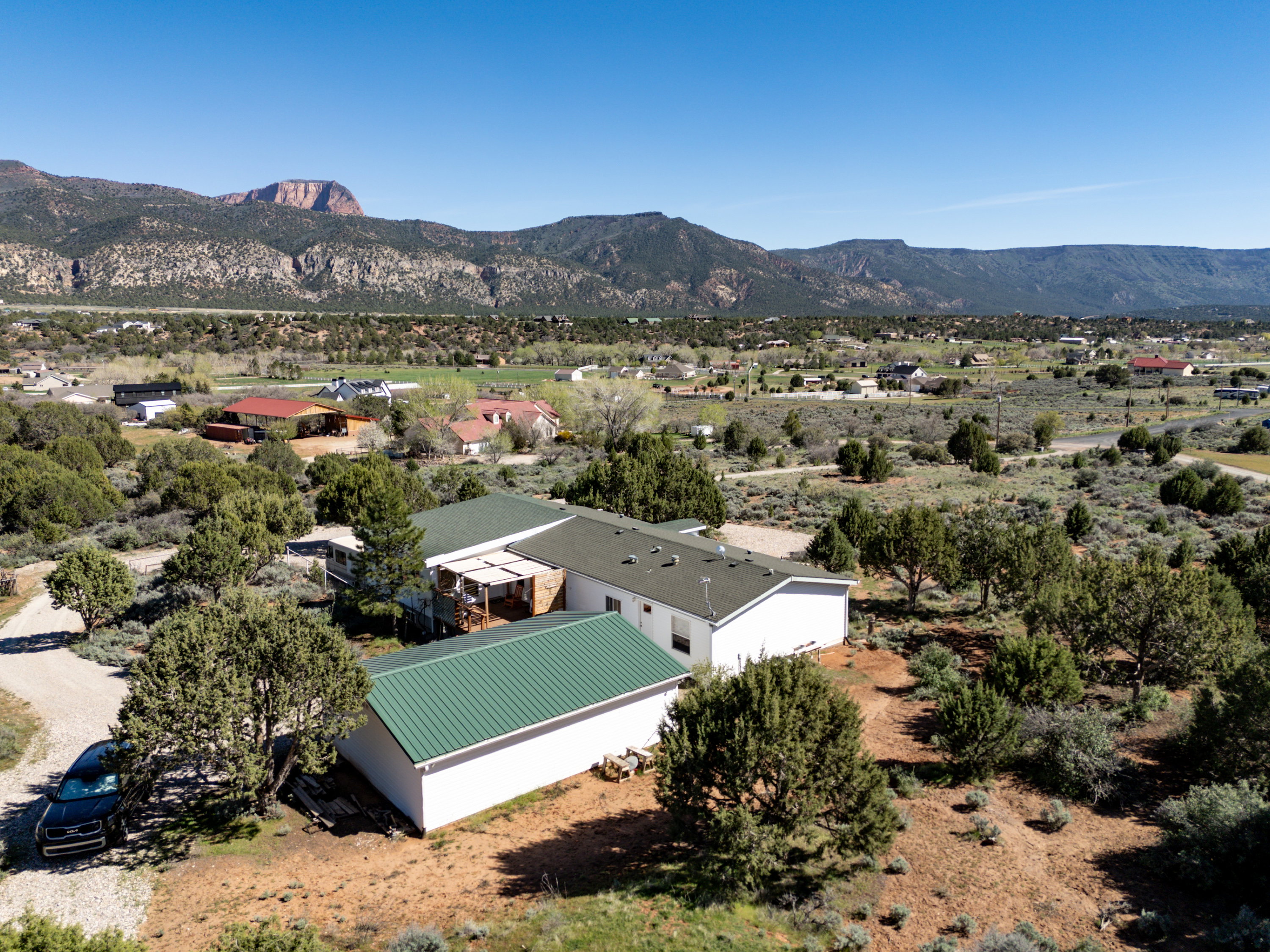 Drone / aerial view of a mountainous background