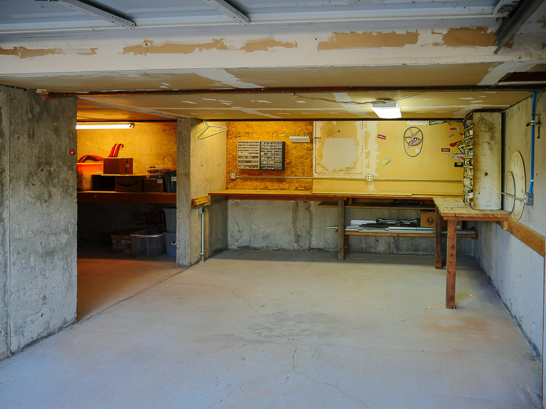 Basement featuring a workshop area
