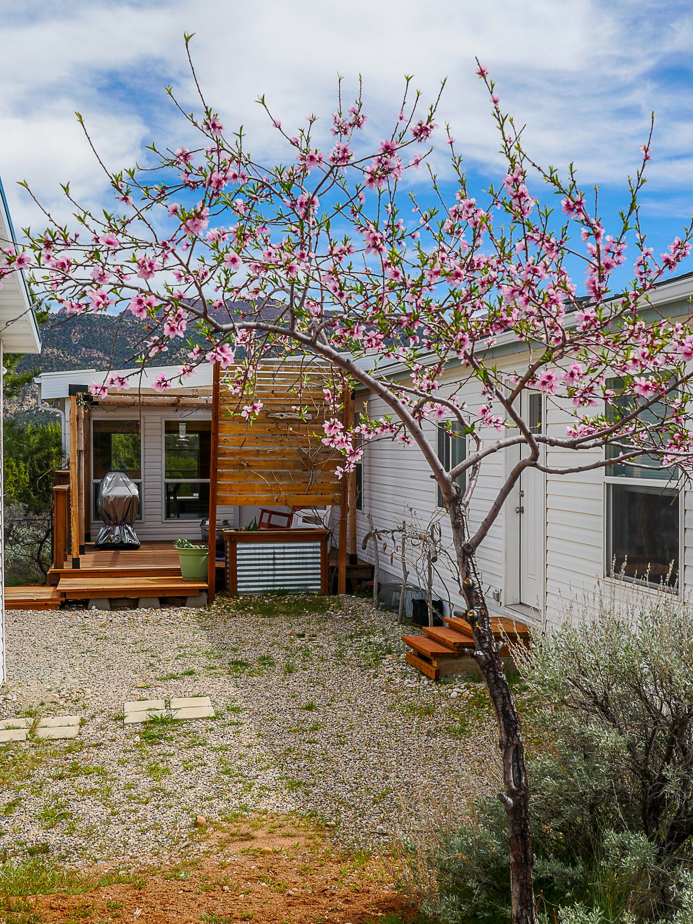 Rear view of property featuring a wooden deck