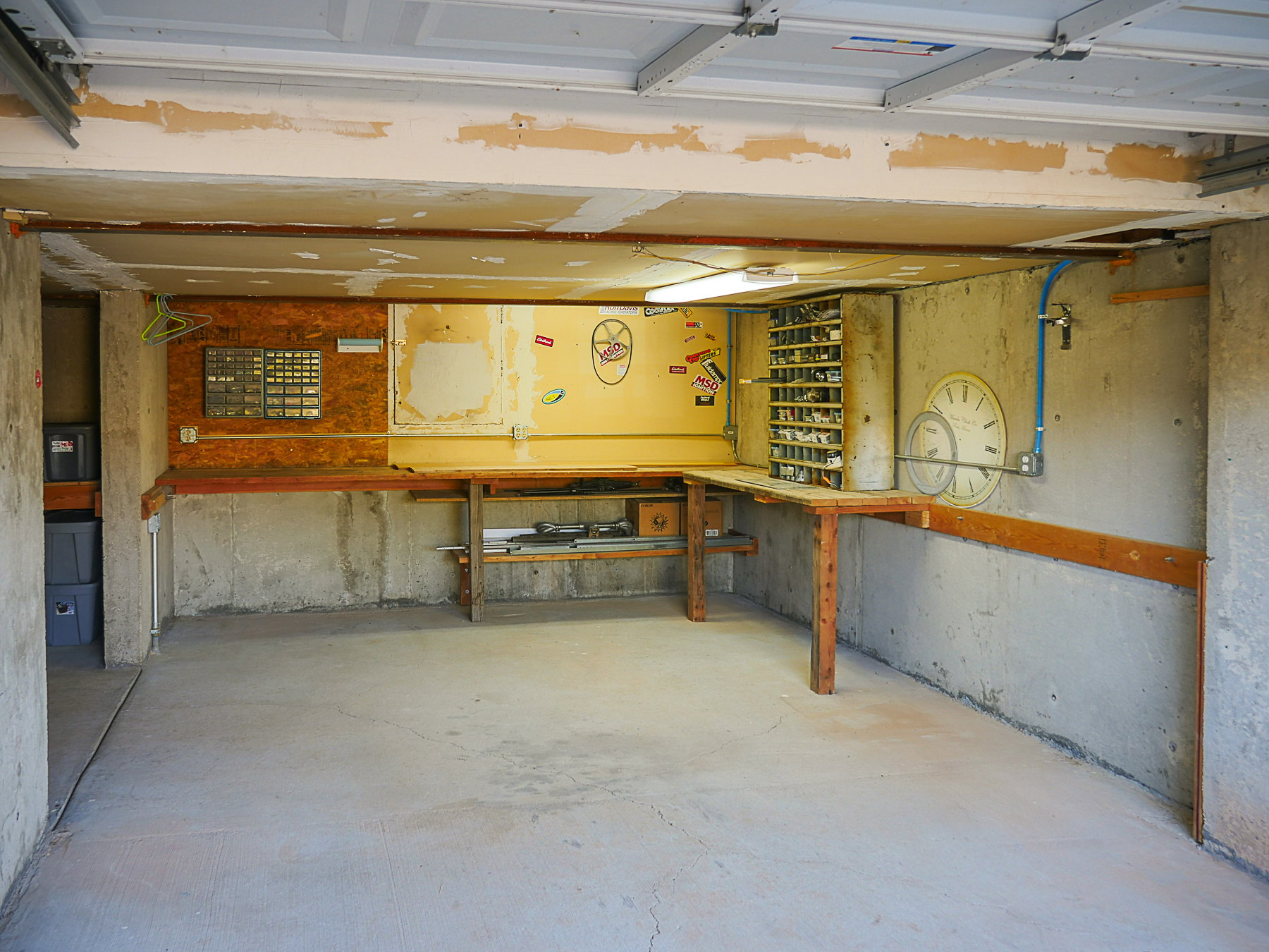 Basement featuring a workshop area