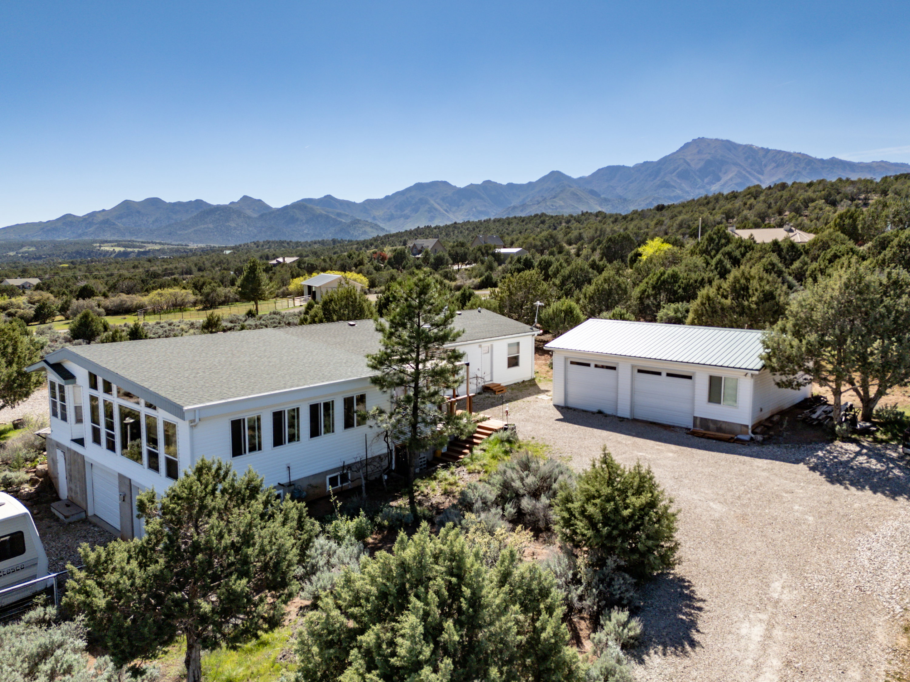 Drone / aerial view of a mountainous background