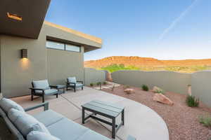View of patio featuring a mountain view