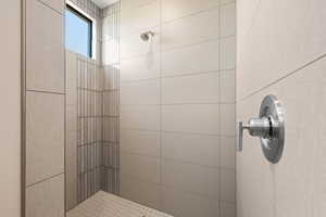 Full bathroom with a shower stall
