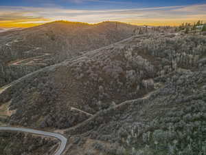 Aerial view at dusk of a mountain view