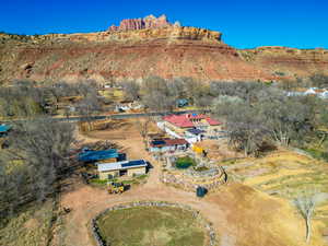 Aerial view of sparsely populated area featuring mountains