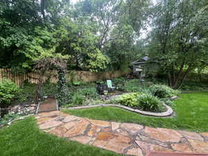 View of fenced backyard
