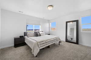 Carpeted bedroom with baseboards