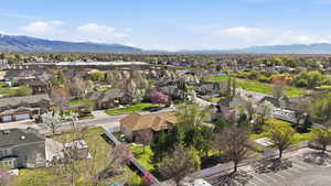 Aerial perspective of suburban area featuring mountains