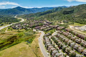 Aerial perspective of suburban area featuring mountains