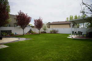 Fenced backyard featuring a patio area