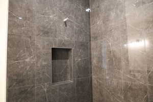 Bathroom view of tiled shower
