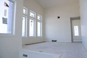 Unfurnished room with a high ceiling
