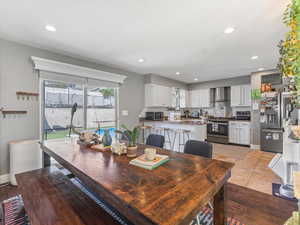 Dining area with recessed lighting