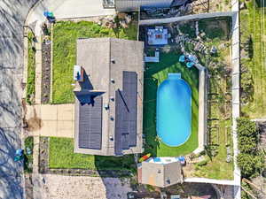 Drone / aerial view of a pool area
