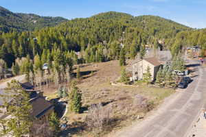 Aerial view of a mountain backdrop