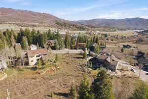 Drone / aerial view of a mountain backdrop