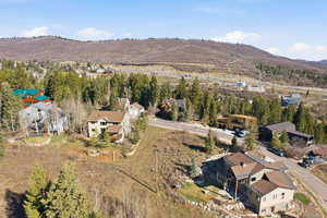 Aerial perspective of suburban area featuring mountains