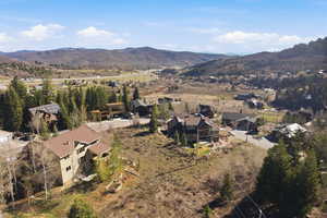 Aerial view of residential area with mountains