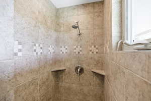 Bathroom view of tiled shower
