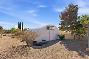 View of outdoor structure featuring a fenced backyard
