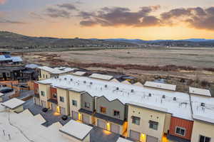 Aerial view at dusk of a mountain view