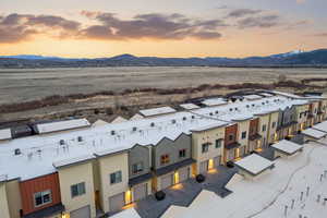 Aerial view at dusk of a mountain view