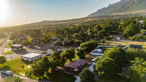 Drone / aerial view of a mountain backdrop
