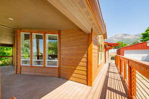 Wooden deck with a mountain view