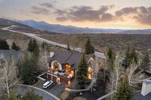 Aerial view at dusk of a mountain view