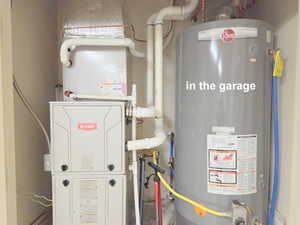 Utilities featuring water heater and heating unit